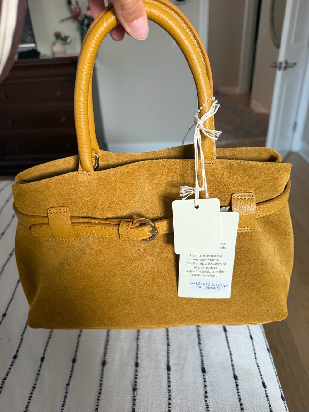 Mustard Suede Top-Handle Bag
